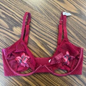 Victoria's Secret Burgundy Lace Bra with Floral Details